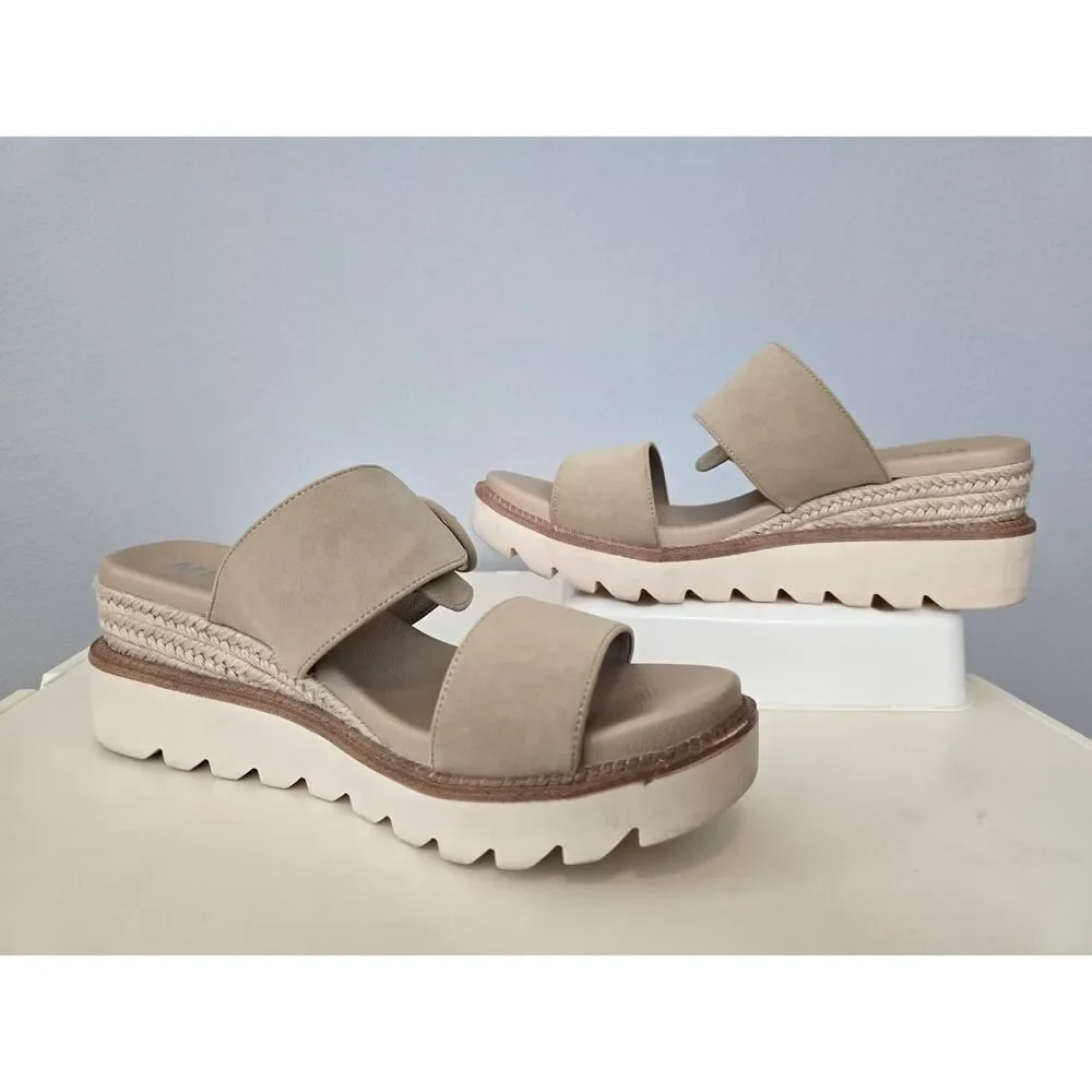 MIA Espadrille Platform Slide Sandals Tan Suede 11W Boho Cozy Summer Flatforms